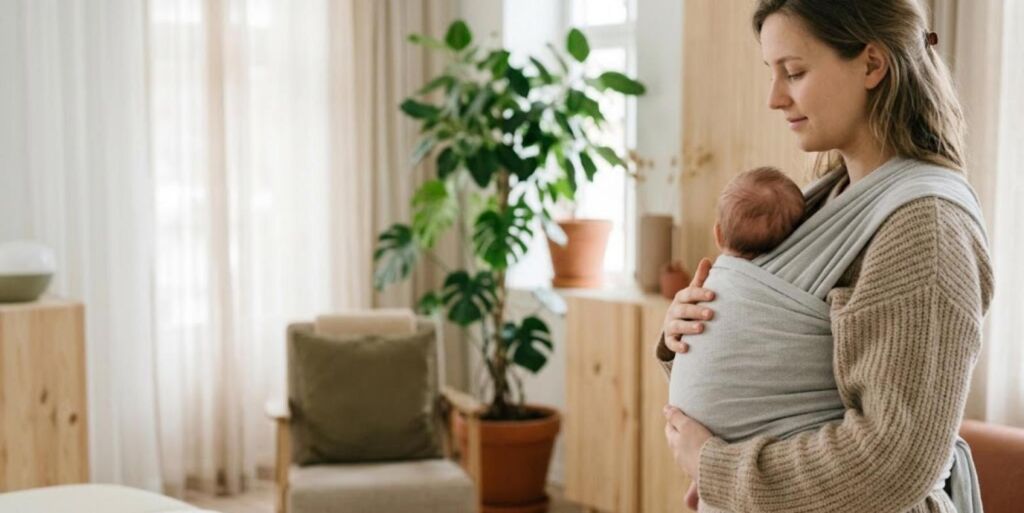 groei-draagdoek-ai Mama draagt haar baby in een draagdoek