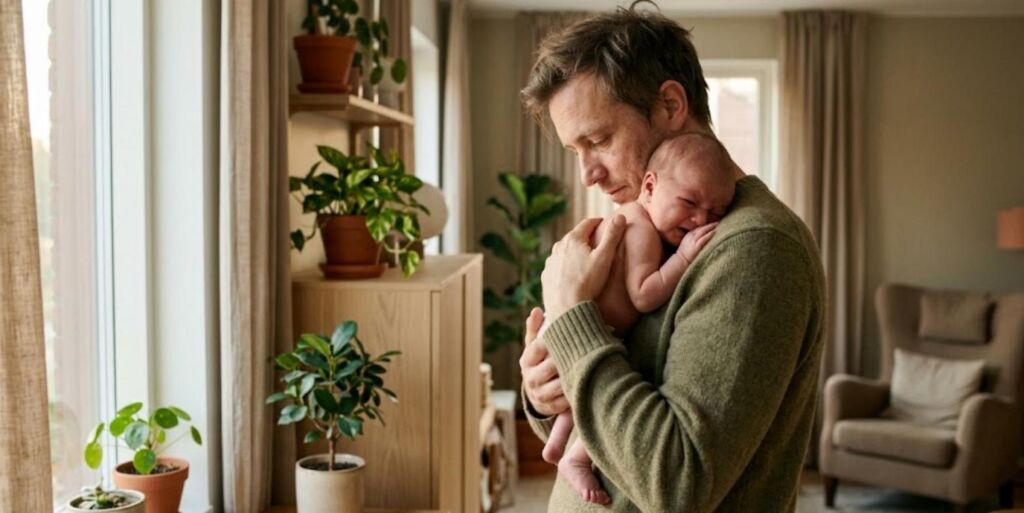 groei-huilbaby-ai Papa troost zijn huilende baby